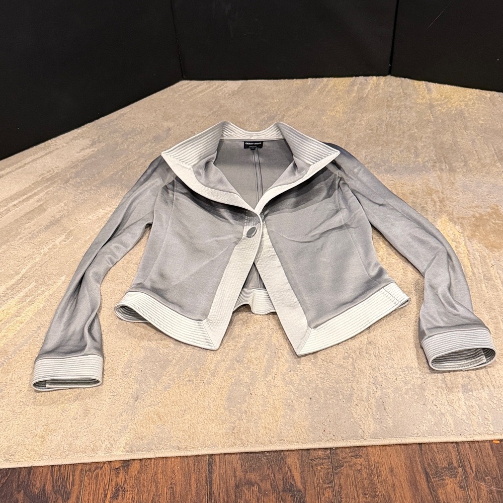 Giorgio Armani silver one button cropped blazer size 48 silver and grey US Large